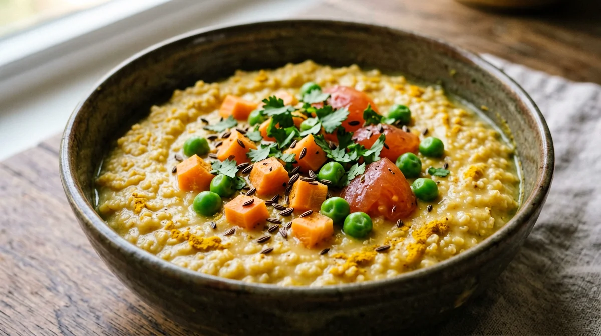 Savoury bulgur dalia with vegetables and cumin