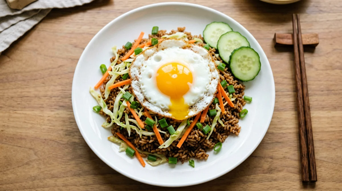 Nasi goreng da colazione con uovo e verdure