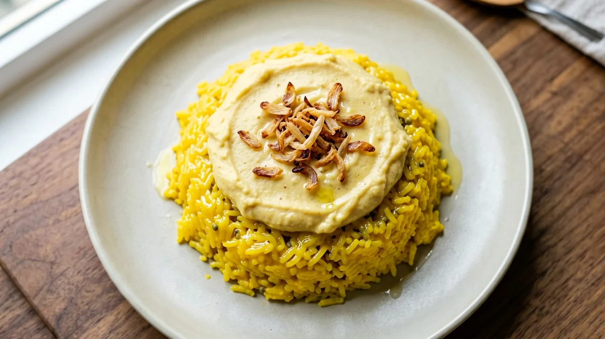 Vietnamese xôi xéo sticky rice with mung beans