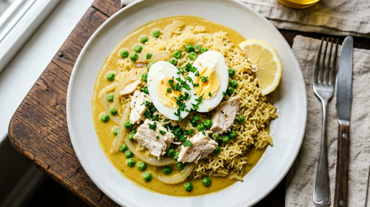 Light Anglo-Indian kedgeree with cod and eggs