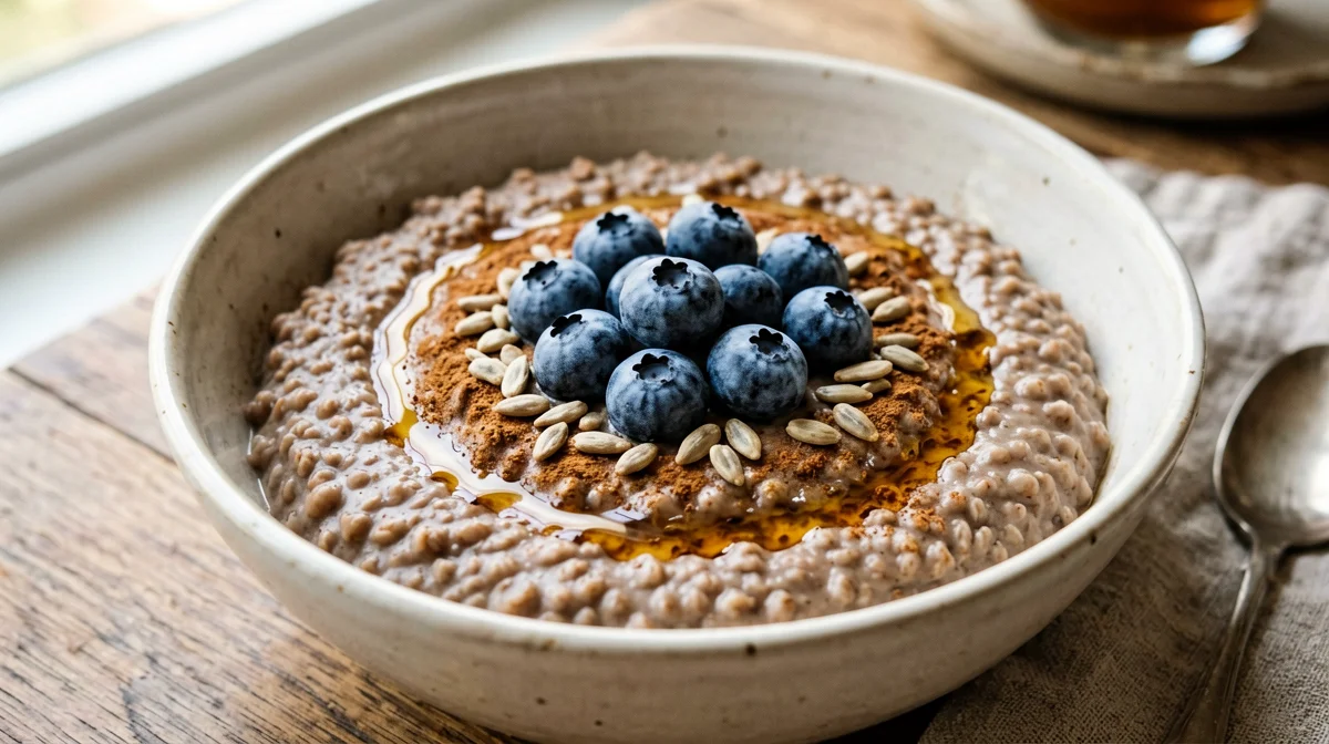 Buckwheat porridge with blueberries and maple syrup