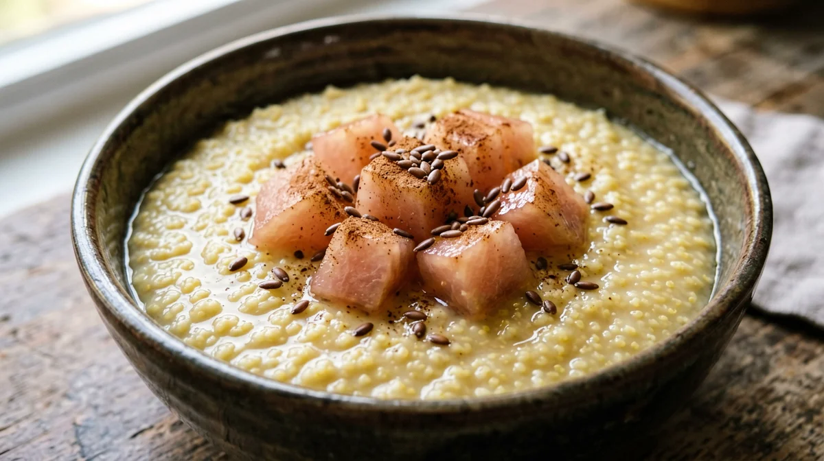 Amaranth porridge with quince and cinnamon