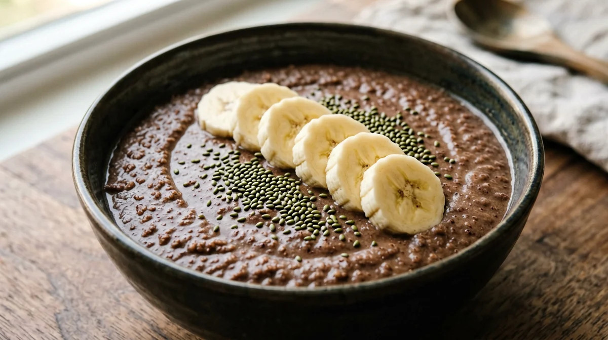 Porridge di teff al cacao con banana a rondelle