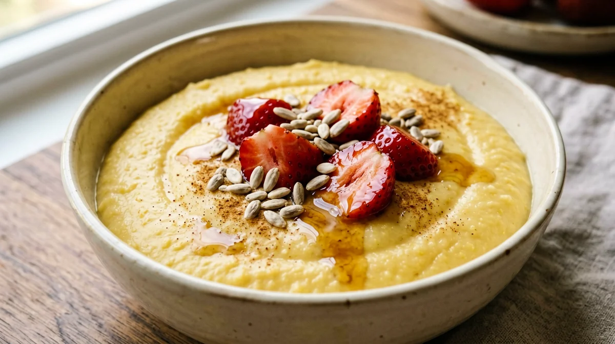 Polentina dolce di mais con fragole e cannella