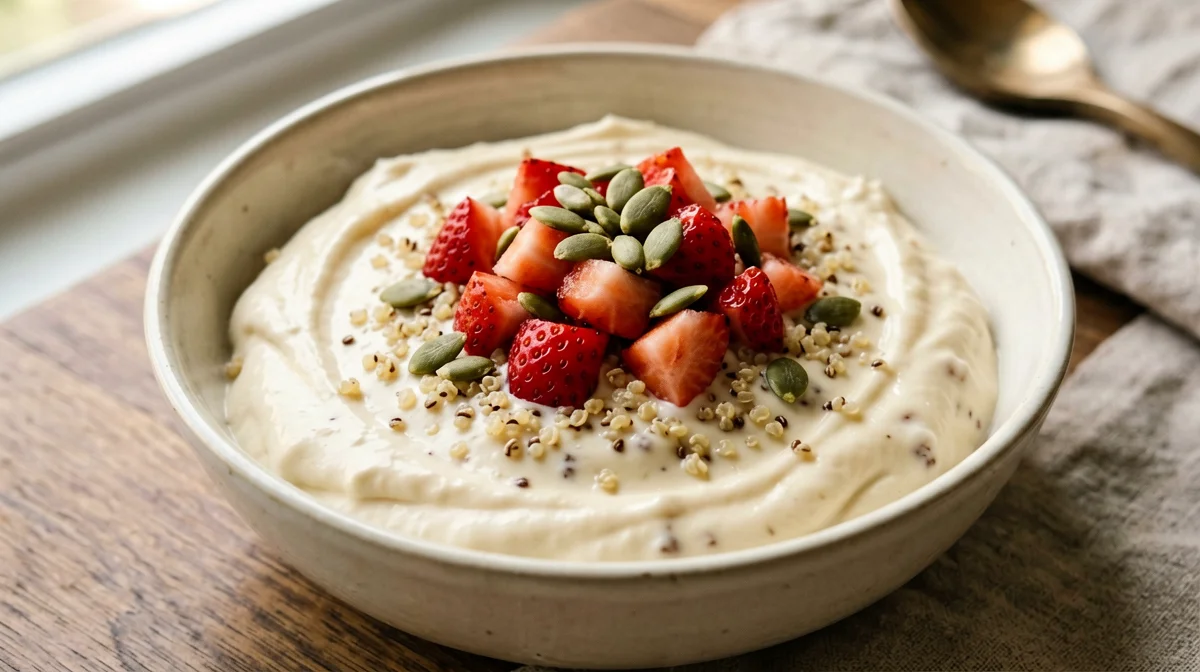 Crema di quinoa e tofu setoso alla vaniglia con fragole