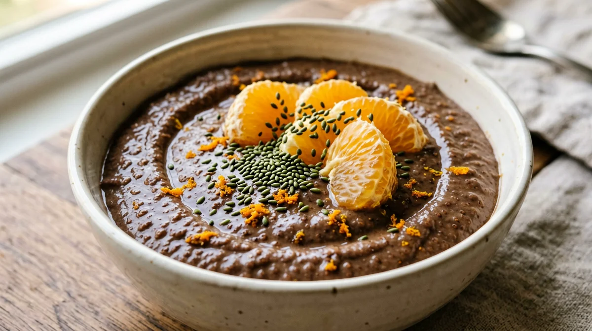 Crema di amaranto al cacao con spicchi d'arancia