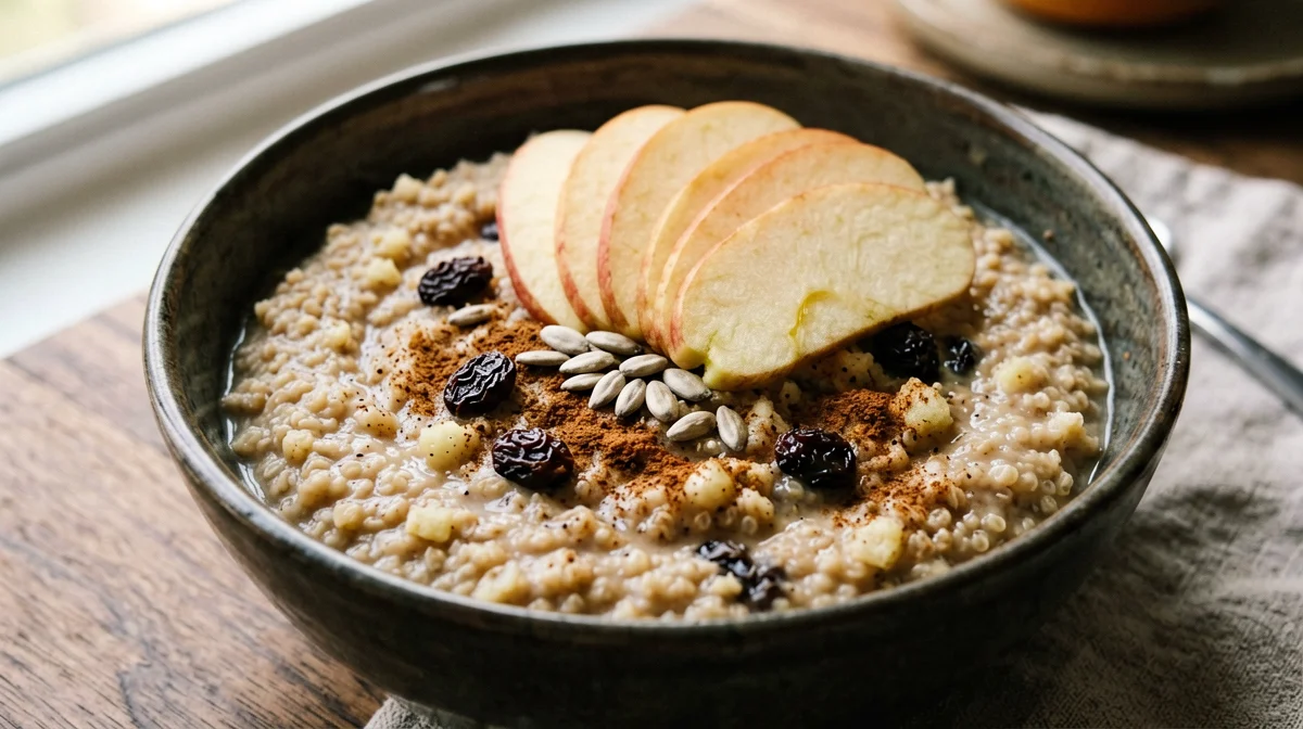 Porridge di teff con mela grattugiata e uvetta