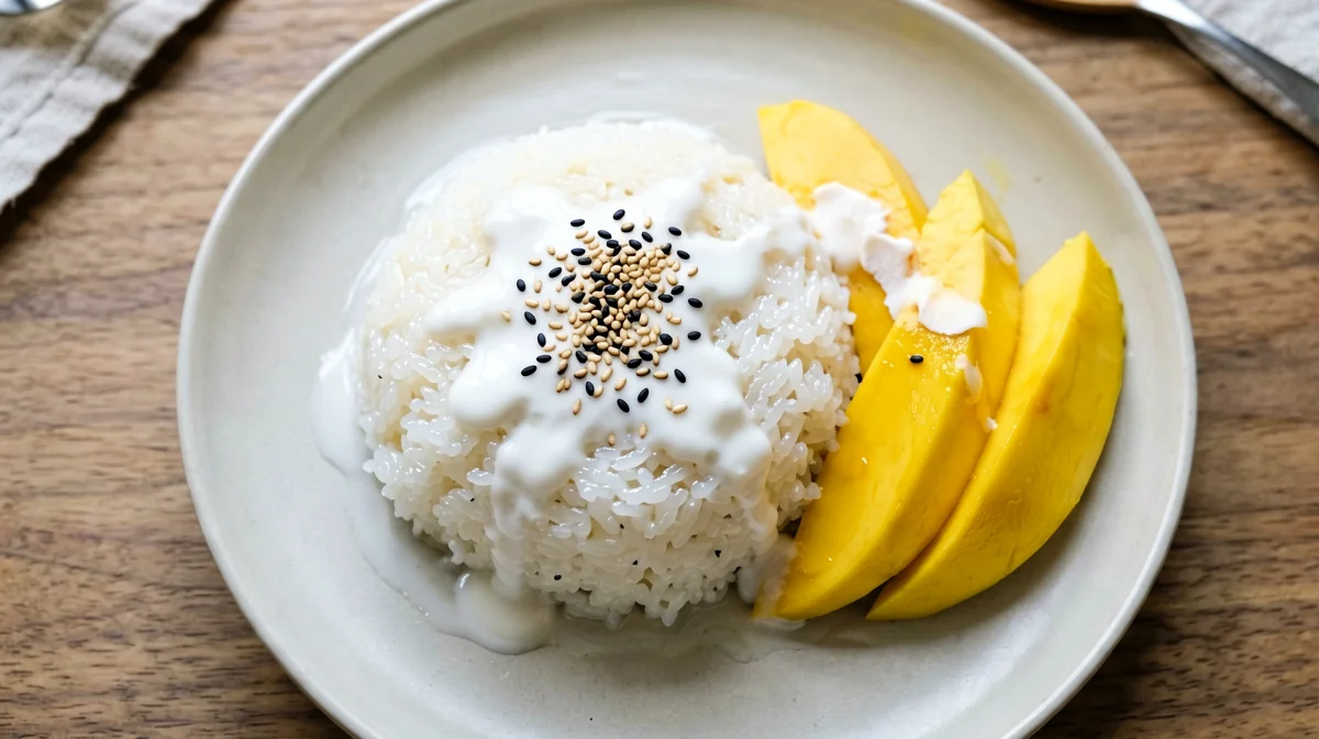 Thai-style coconut sticky rice with mango