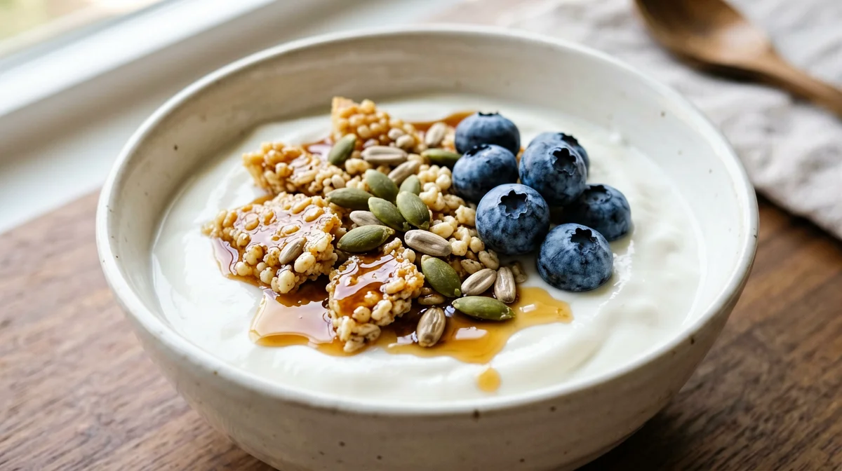 Yogurt di soia con croccante di semi e riso soffiato