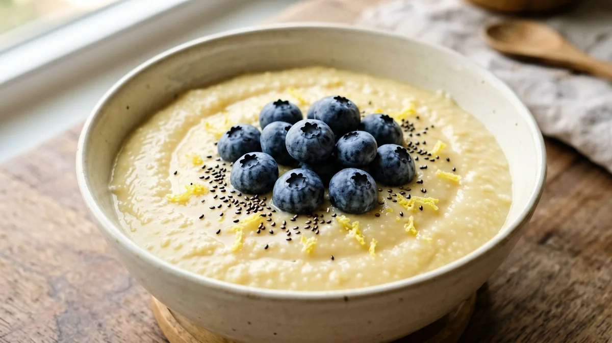 Crema di miglio al limone con mirtilli