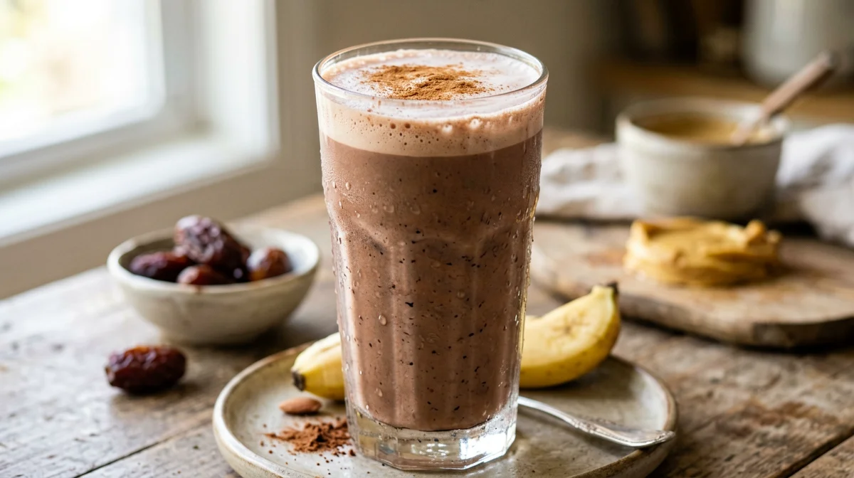 Frullato di datteri, cacao e bevanda di mandorla