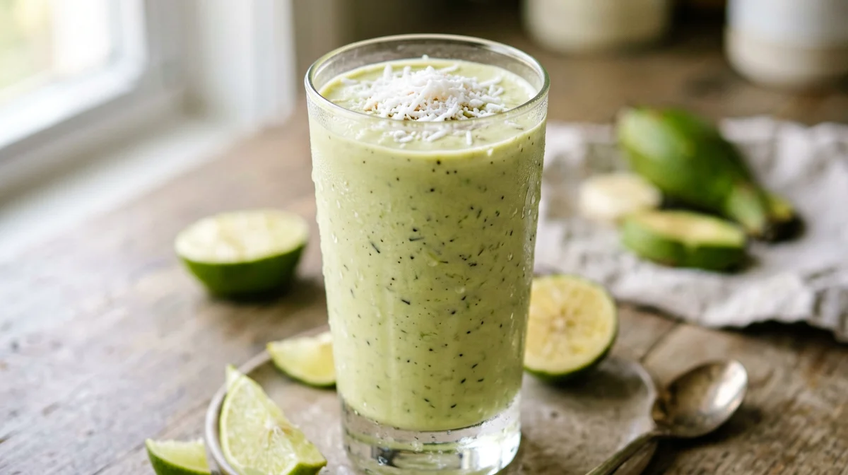 Avocado, banana and lime smoothie with coconut