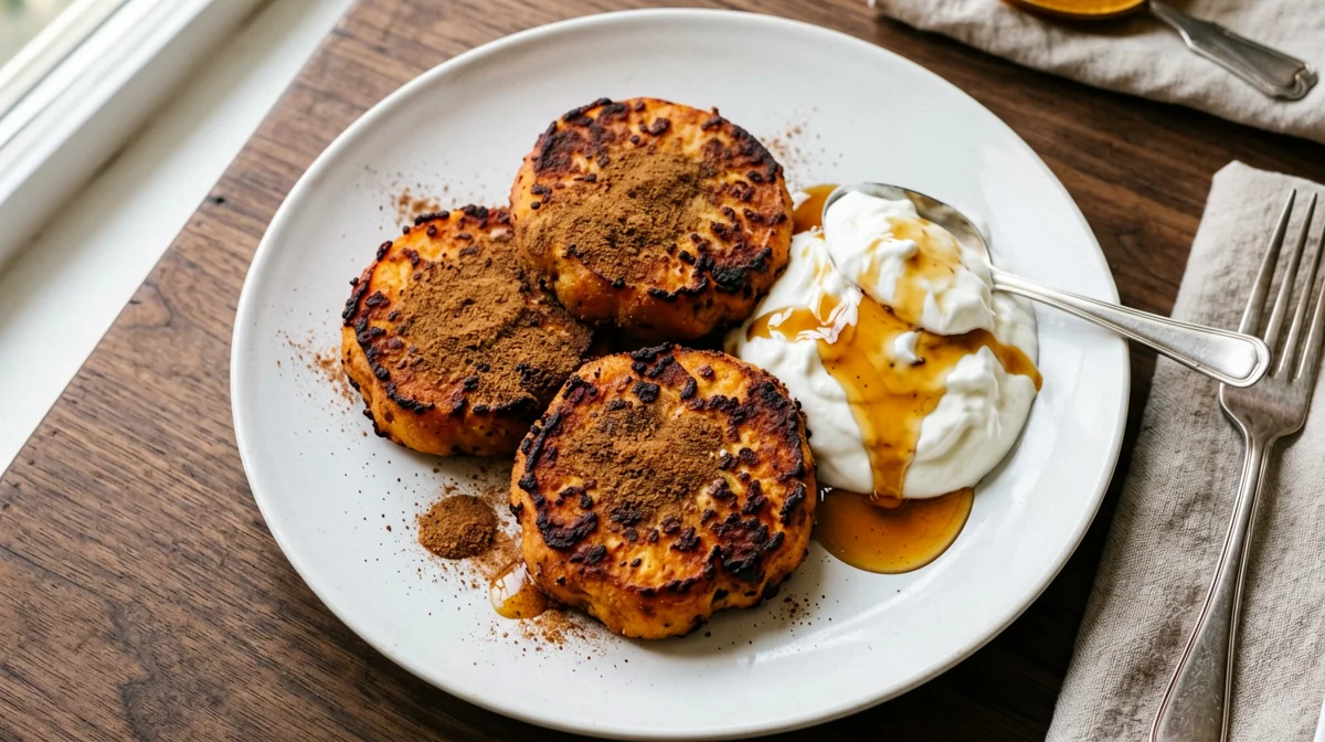 Frittelle di patate dolci alla cannella con yogurt di soia