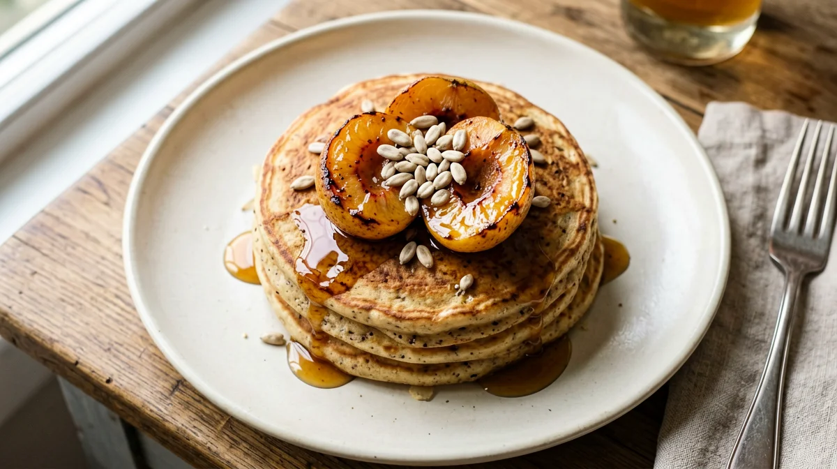Spelt flour pancakes with roasted apricots