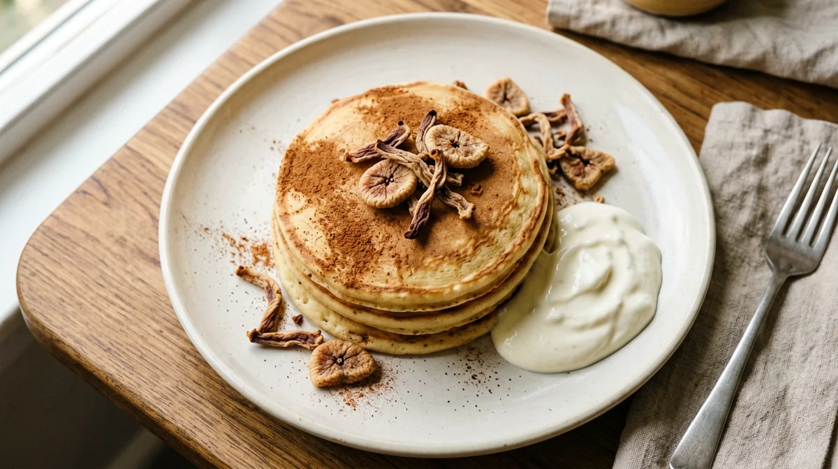 Chestnut flour pancakes with dried figs and cinnamon