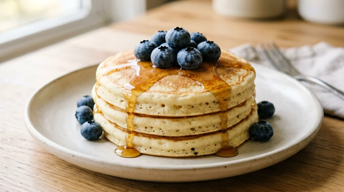 Pancake proteici di tofu e farina di riso con mirtilli