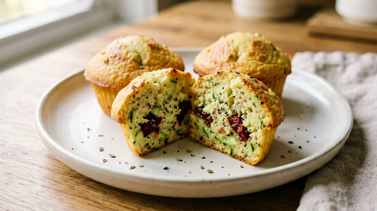 Chickpea flour muffins with zucchini and sun-dried tomatoes