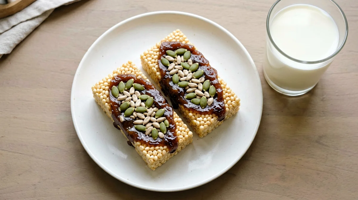 Barretta da colazione di miglio soffiato, datteri e semi