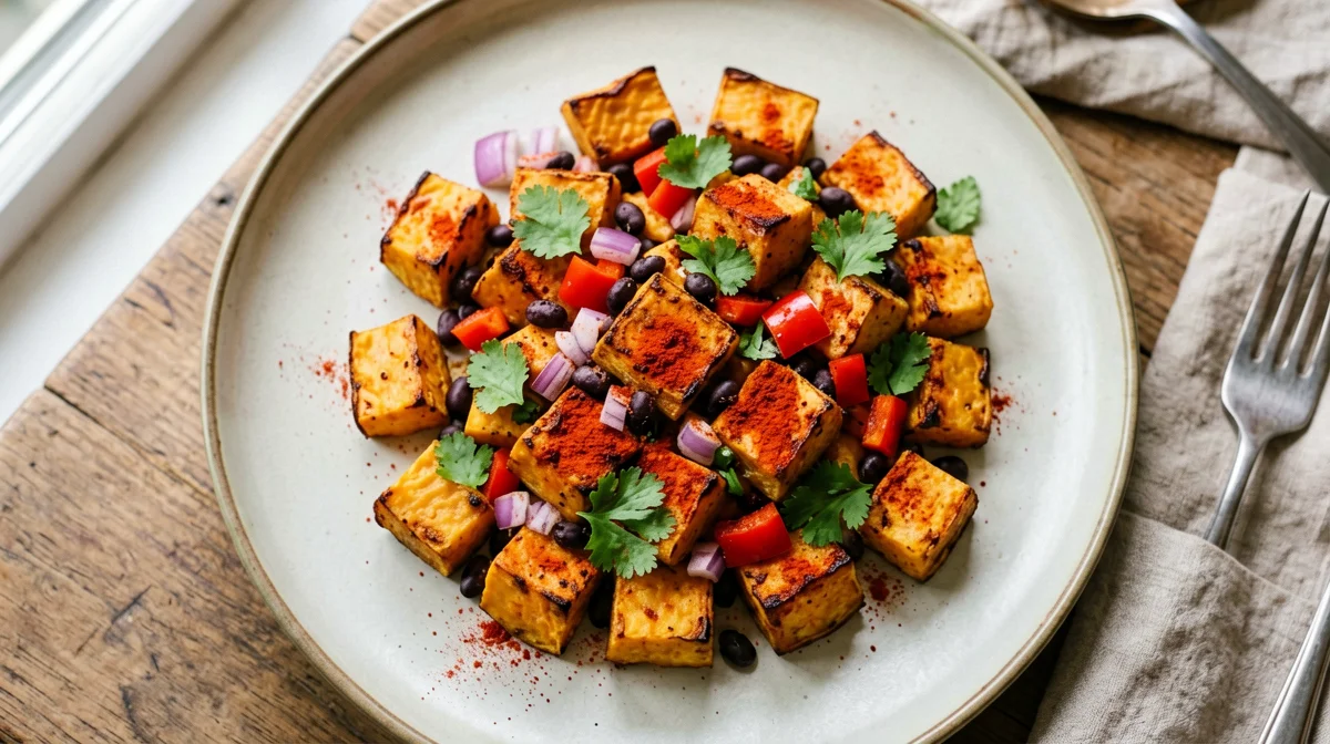 Sweet potato hash with black beans and peppers