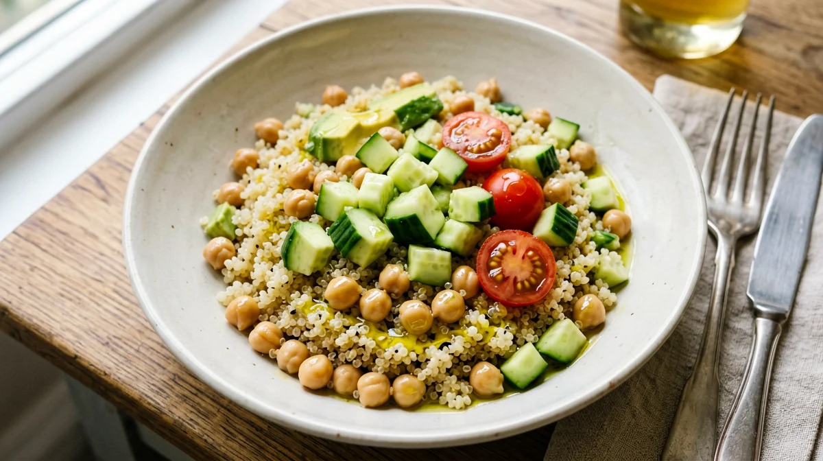 Insalata di quinoa, avocado e ceci per una colazione salata