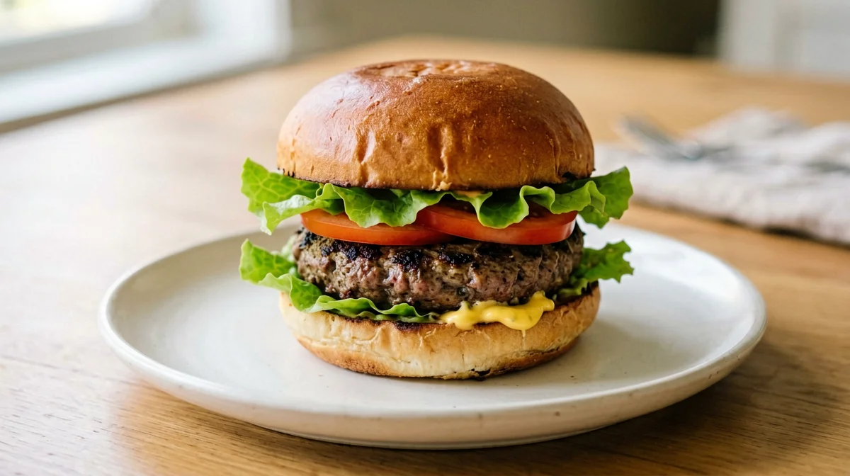 Panino integrale con burger vegetale, pomodoro e lattuga