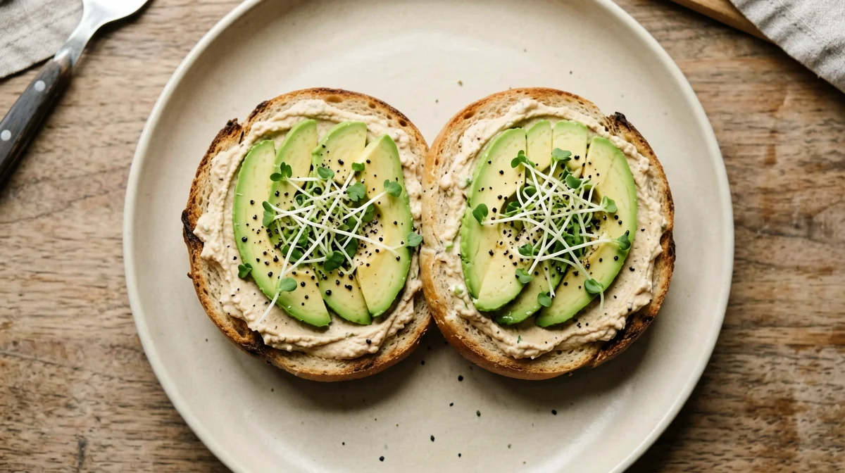 Bagel con hummus, avocado e germogli