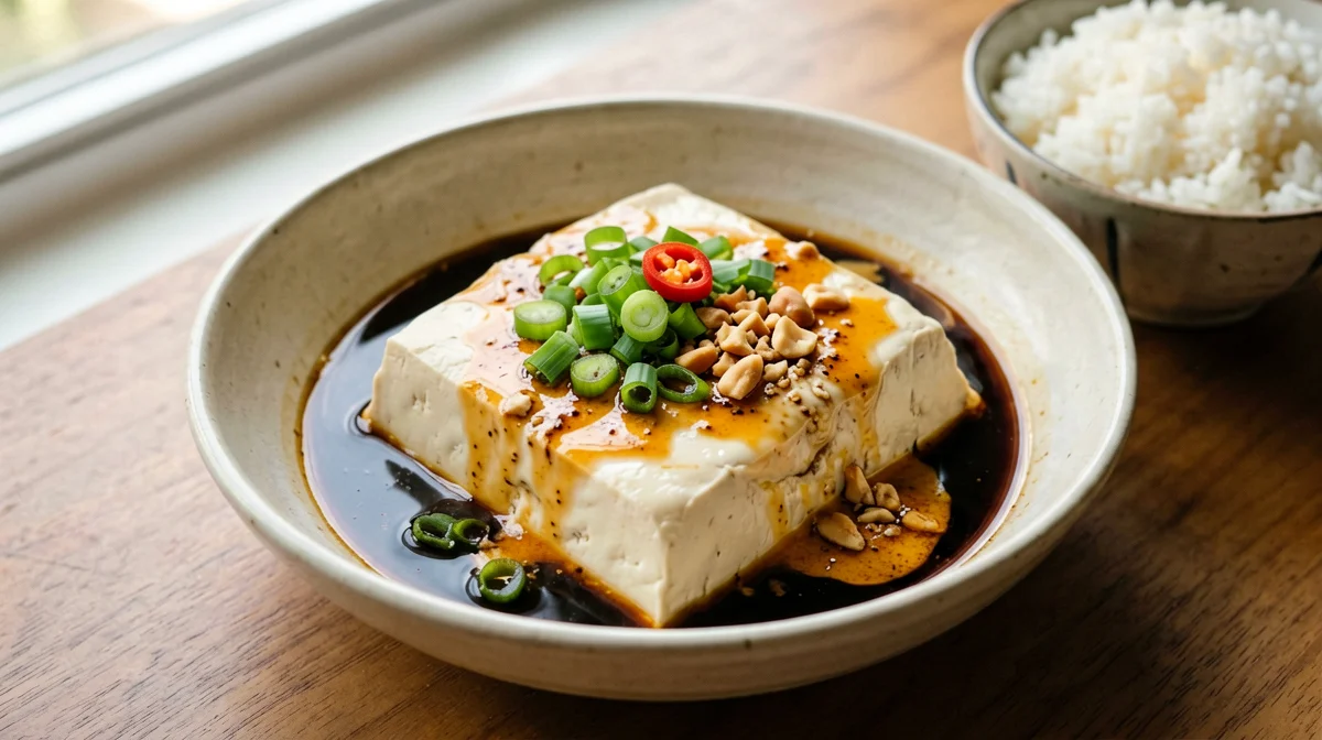 Tofu setoso salato con cipollotto e tamari