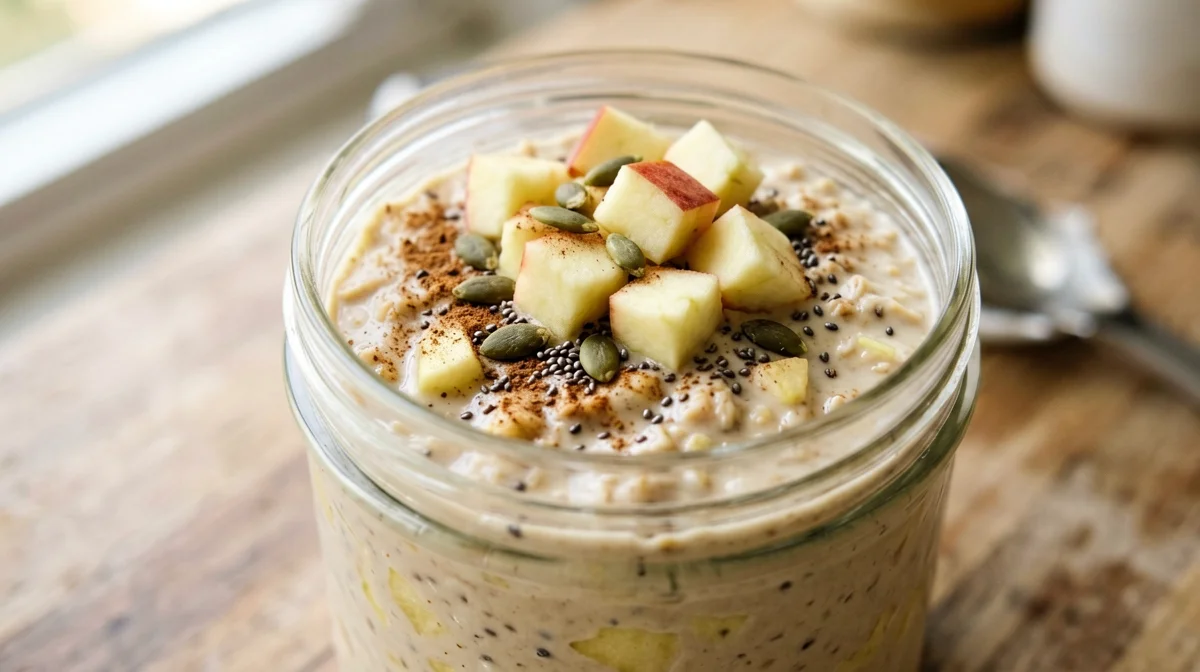 Overnight oats alla bevanda di soia con mela e cannella