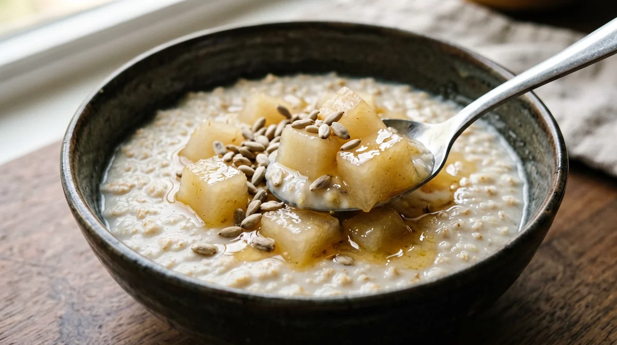 Porridge d'avena con pere cotte allo zenzero
