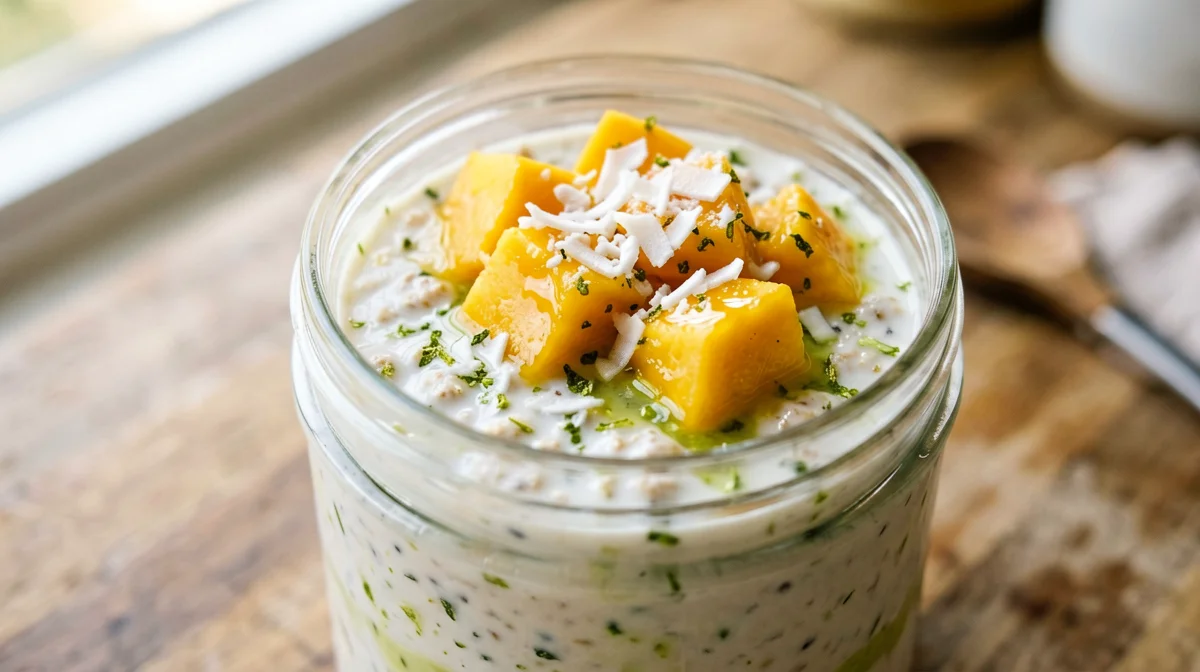 Mango and coconut overnight oats with lime