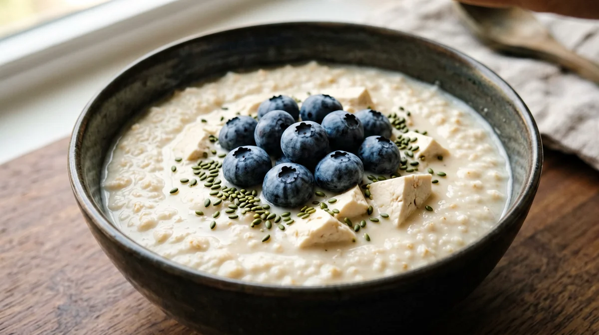 Protein oat porridge with silken tofu and blueberries