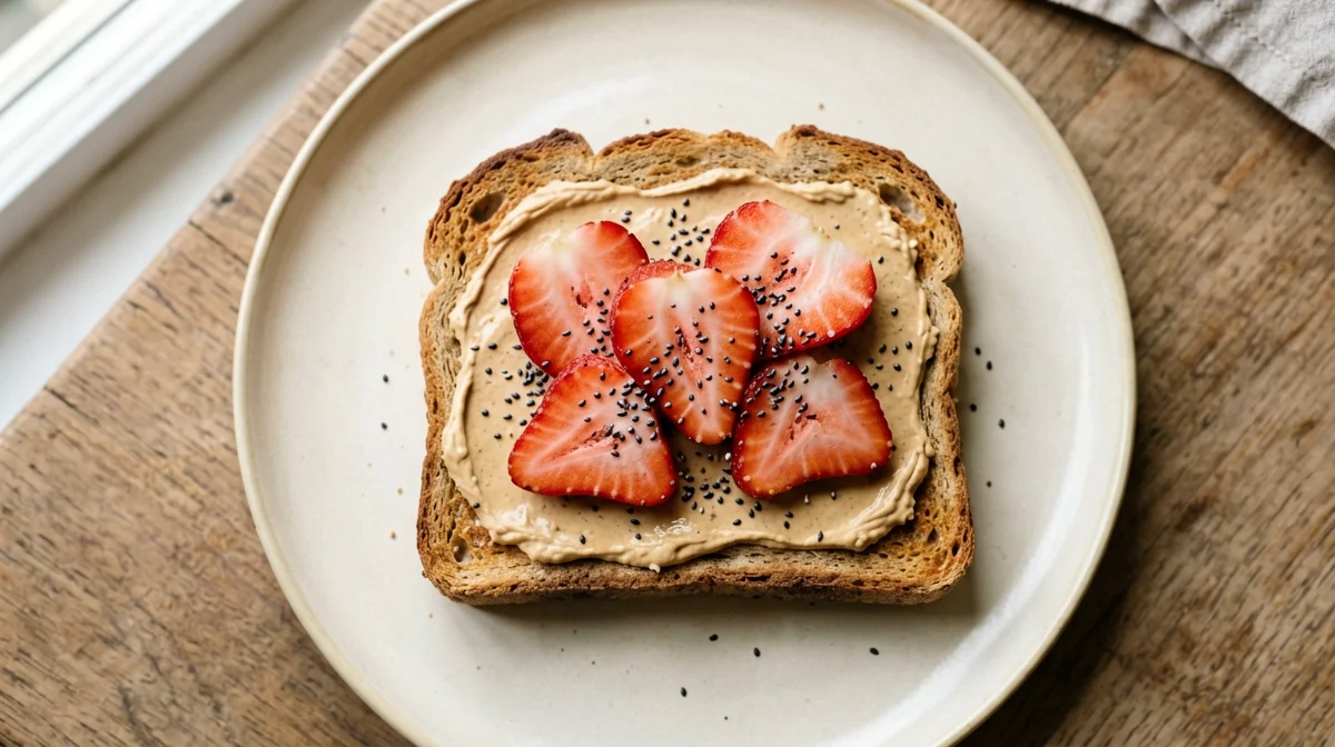 Pane integrale con burro di mandorle e fragole