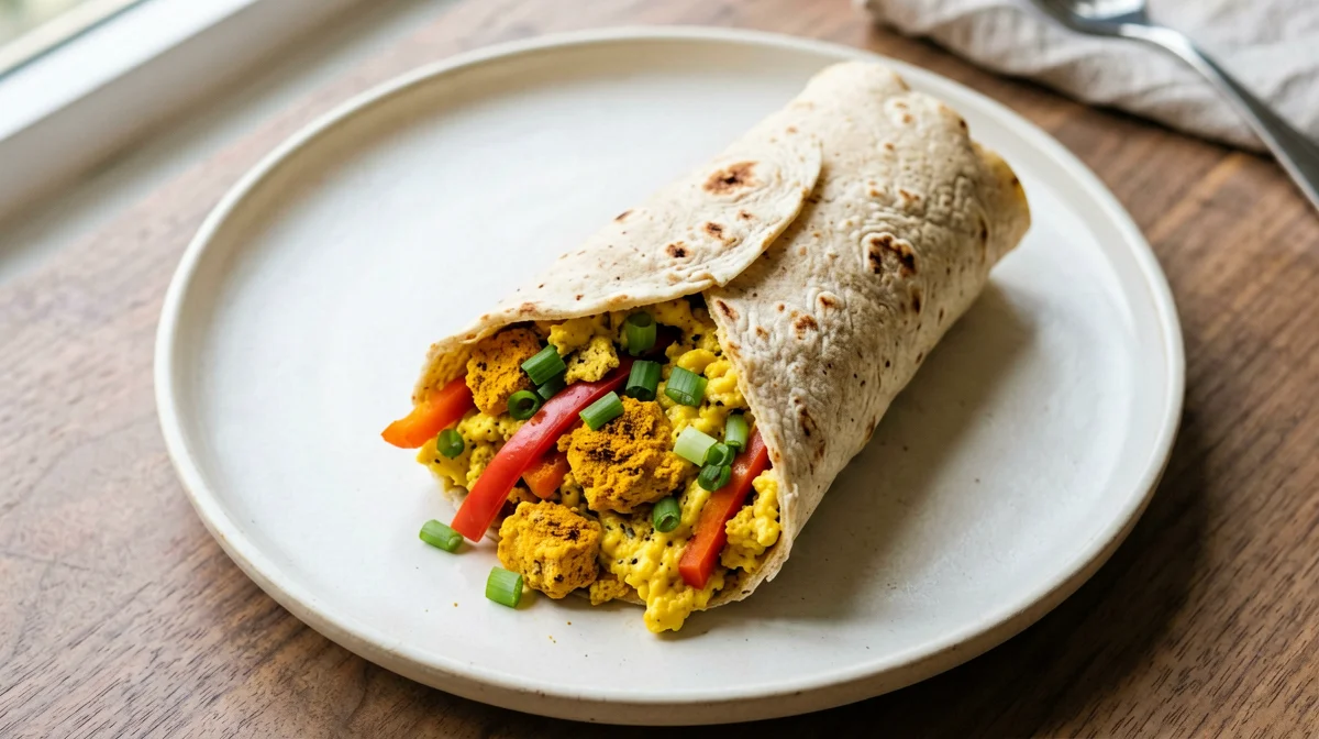 Wrap integrale con tofu strapazzato e peperoni
