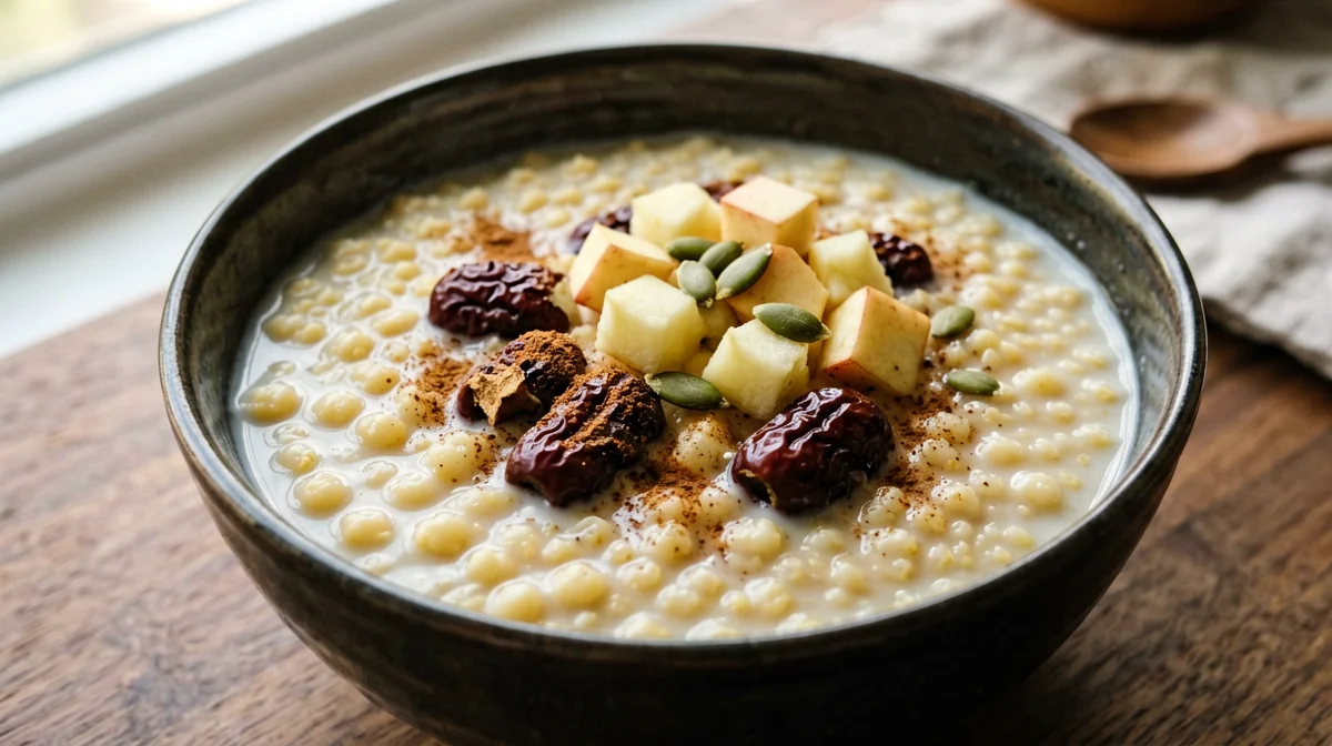 Porridge d'orzo perlato con datteri e cannella