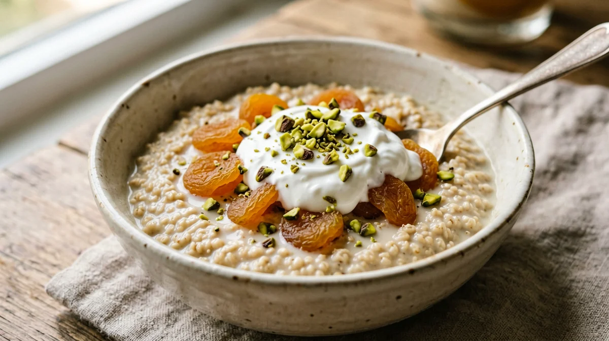 Sweet bulgur with dried apricots and pistachios