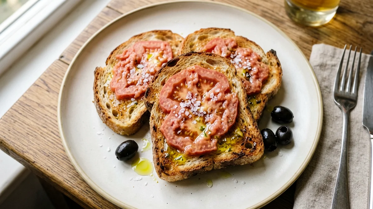 Pan con tomate: pane tostato con pomodoro strofinato e olio