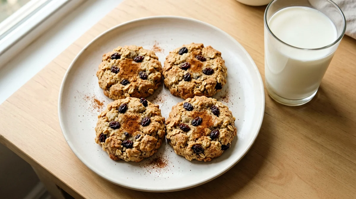 Biscotti di avena e uvetta con bevanda di soia