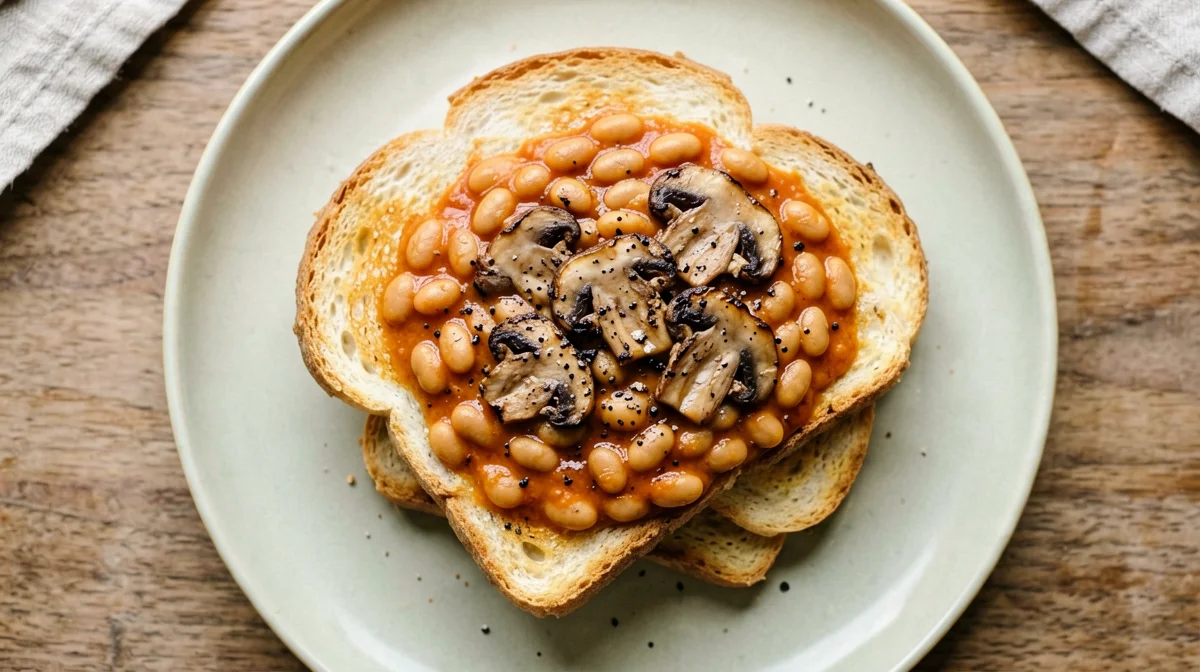 Toast in cassetta con fagioli in salsa e funghi