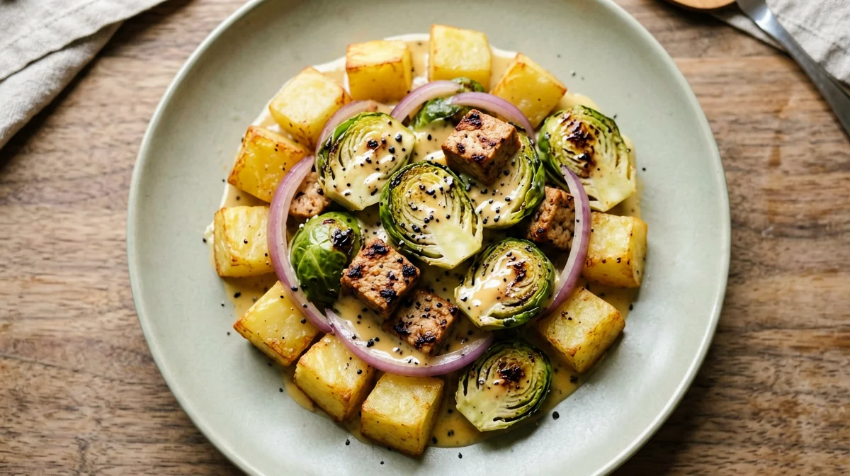 Potato, Brussels sprout and tempeh hash