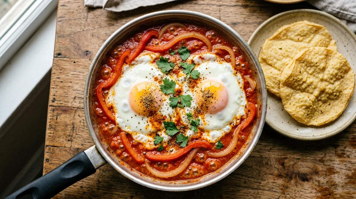 Egg shakshuka with peppers and cumin
