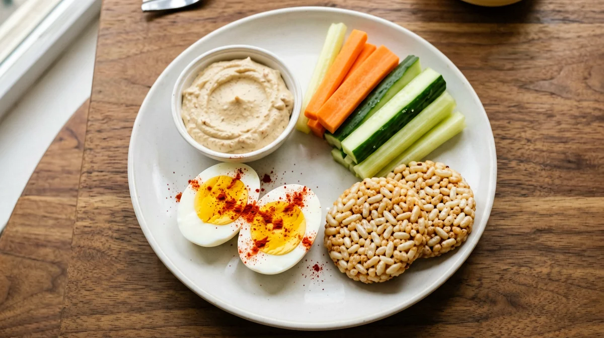 Uova sode con hummus e bastoncini di verdure