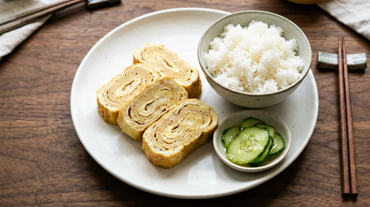 Tamagoyaki con riso e cetriolo marinato