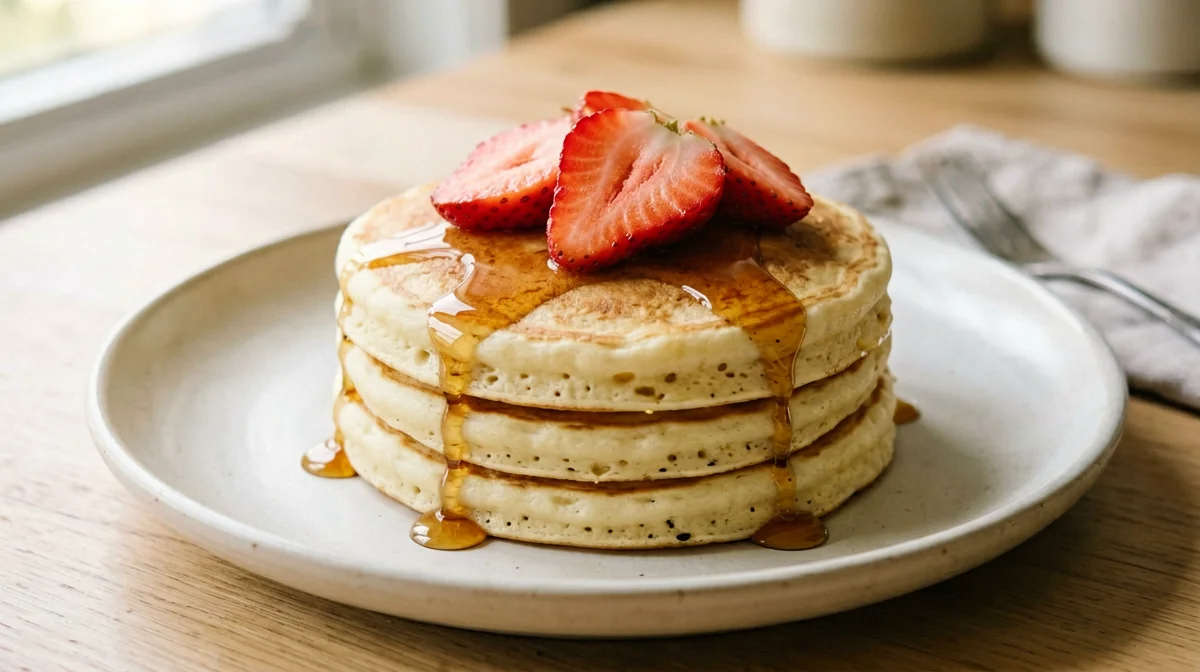 Pancake proteici di albumi e farina di riso con fragole