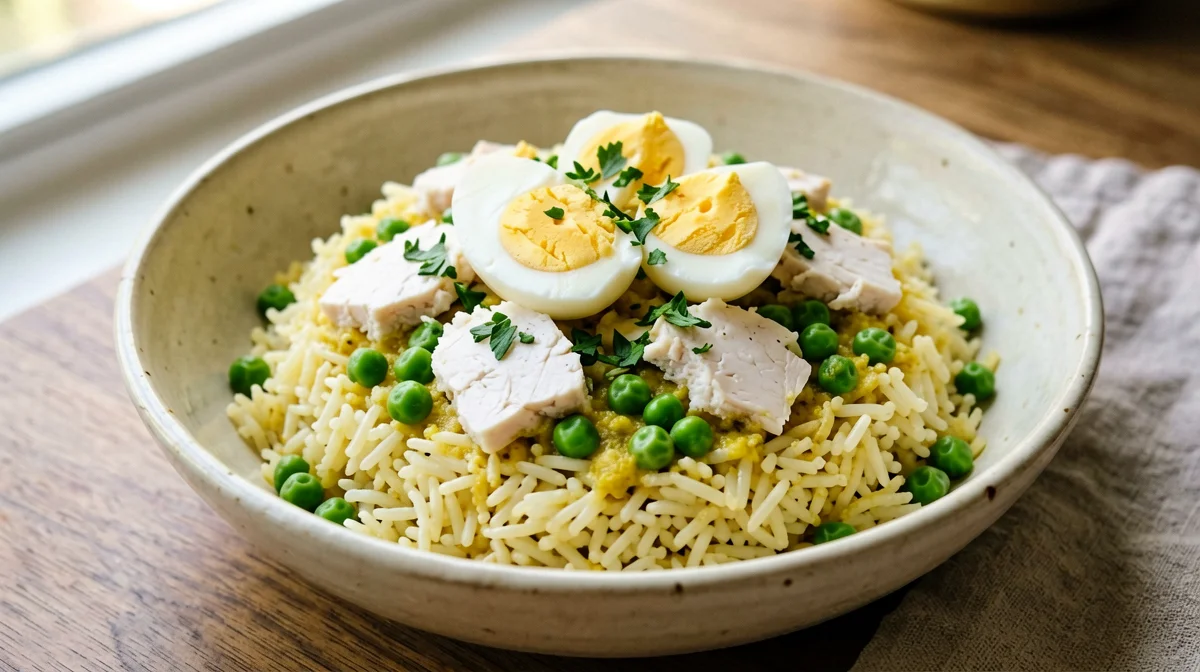 Basmati kedgeree with cod, egg and curry