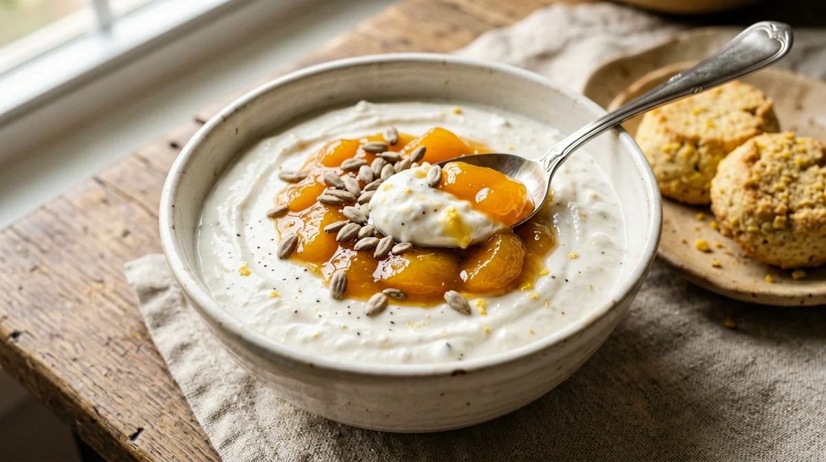 Vanilla quark with apricot compote
