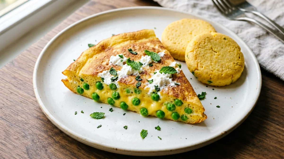Fluffy ricotta, pea and mint frittata