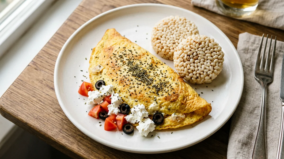 Omelette greca con feta, pomodori e origano