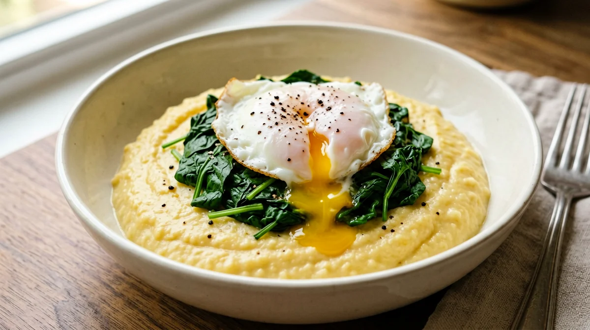 Soft polenta with poached egg and Parmesan