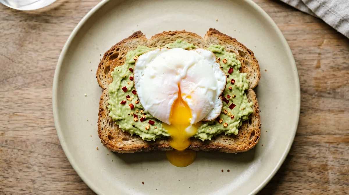 Whole wheat toast with poached egg and avocado