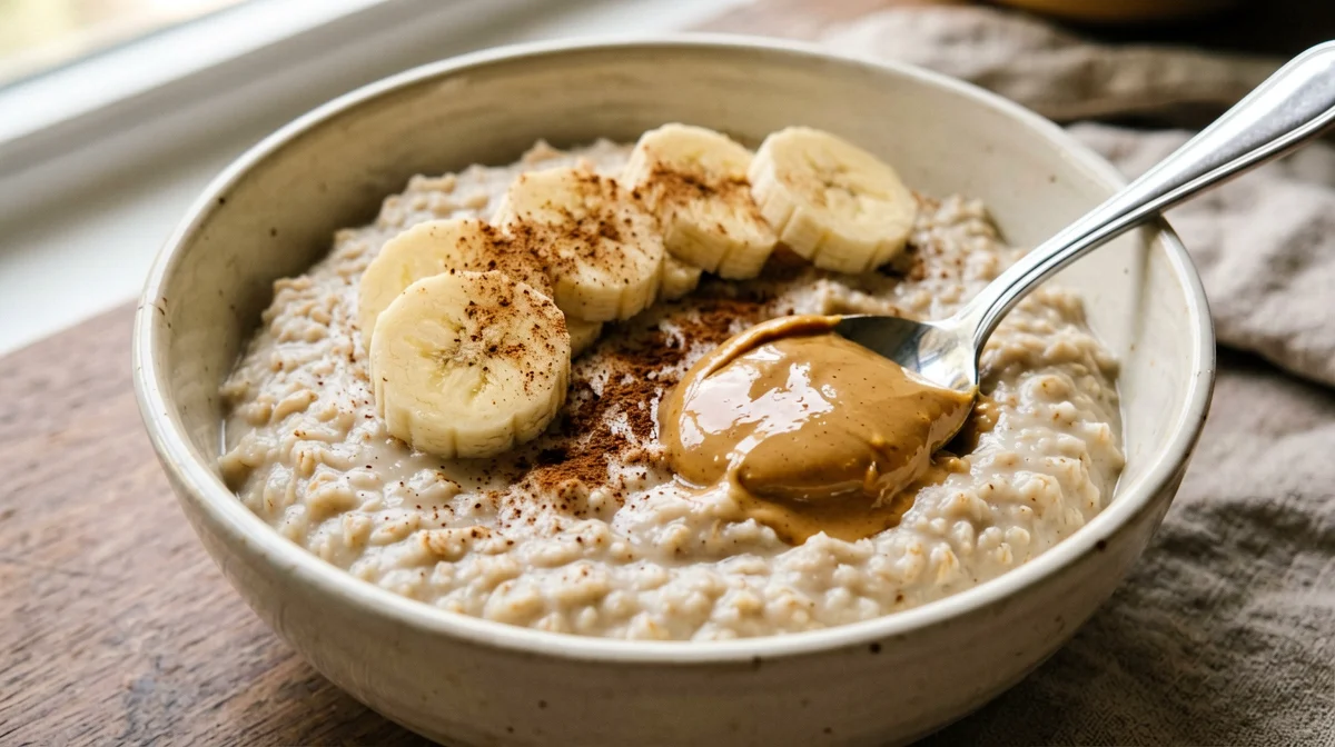 Egg white oat porridge with banana and cinnamon